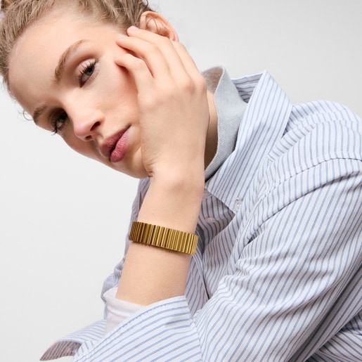 צמיד חוליות פלדה 18 מ"מ בצבע זהב מקולקציית TOUS 1950