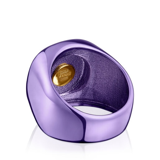 Δαχτυλίδι-σφραγίδα Oursin από ασήμι σε μοβ χρώμα