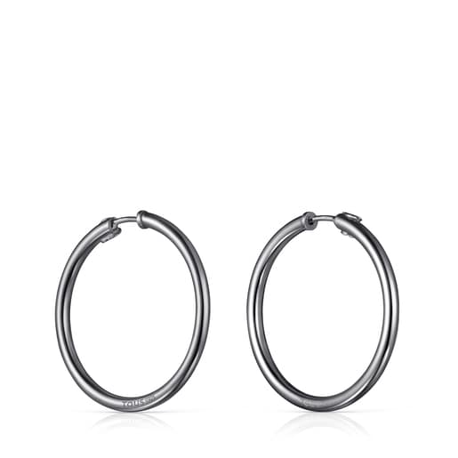 Pendientes aro grandes TOUS Basics de Plata Dark Silver