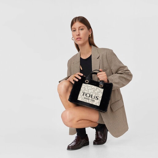 Shopping mediano negro Amaya Kaos Icon Fur