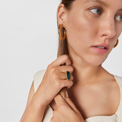 Кольцо Cocktail из вермеля с зеленым стеклом