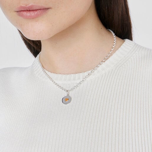 Silver Medallion pendant with carnelian heart Aelita