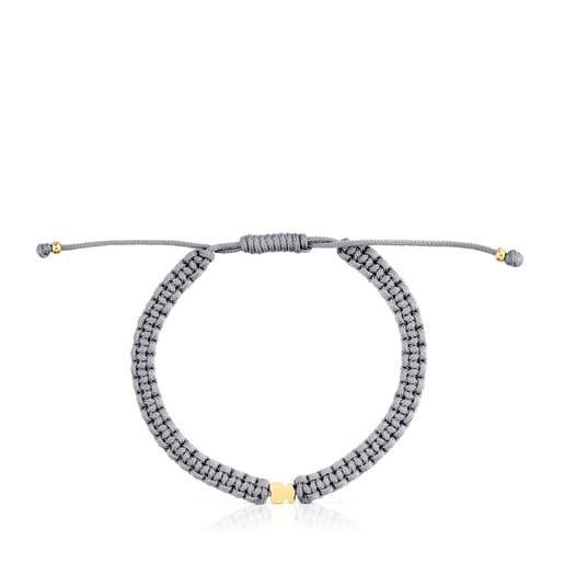 Pulsera oso con baño de oro 18 kt sobre plata y nylon gris TOUS Motivos