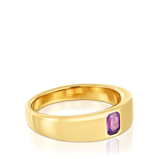 Stříbrný Pečetní prsten pozlacený 18karátovým zlatem s ametystem TOUS Basic Colors