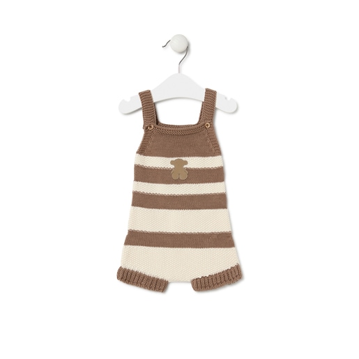 Knitted baby romper in Tricot stripy beige