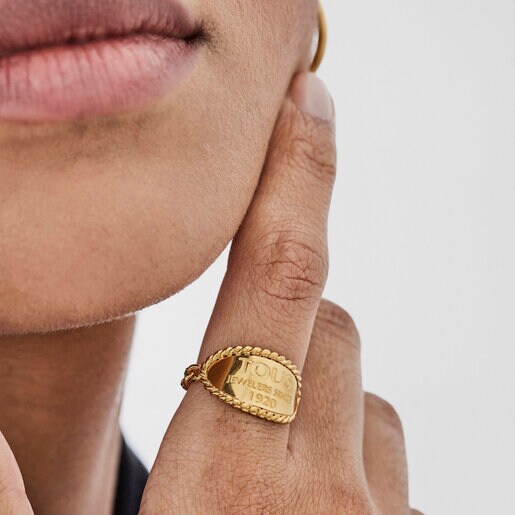 Silver Vermeil Ring With Oval Medallion With Letters TOUS Engraving 