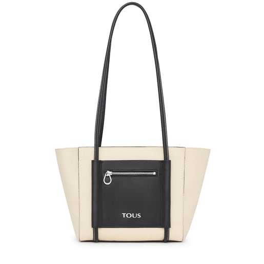 Sac shopping TOUS Empire moyen en cuir beige et noir