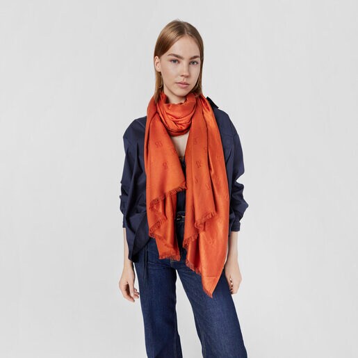 Orange-colored jacquard TOUS Square Logo Foulard