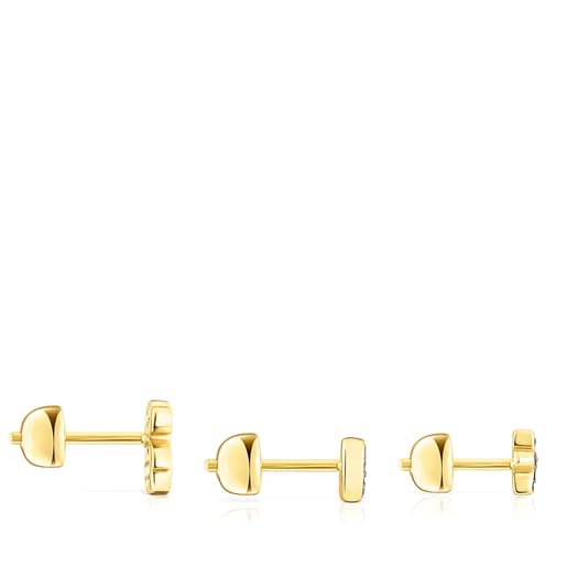 Pack de Piercings de oreja TOUS Basics con baño de oro 18 kt sobre plata y espinela