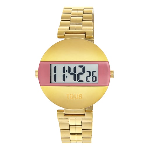 Reloj digital con brazalete de acero IPG dorado y color rosa MARS