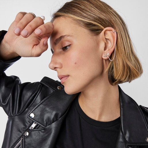 Nocturne 1/2 Earring Silver chain with Pearl