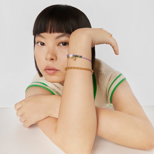 ナイロンにクロムディオプサイドと養殖パールがあしらわれたブレスレット Virtual Garden