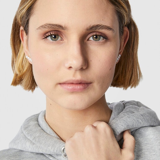 עגילי פנינים סטרייט בשילוב כסף סטרלינג