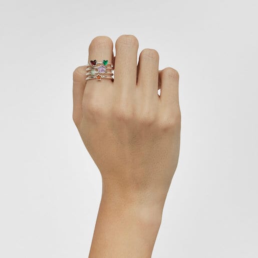TOUS Wide Silver Bold Motif Ring with gemstones and motifs | Westland Mall
