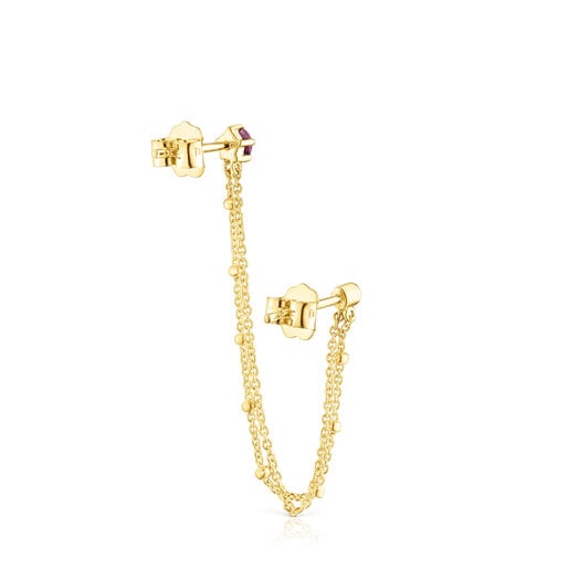 Gold TOUS Cool Joy 1/2 Double earring with rhodolite and chrome diopside |  TOUS