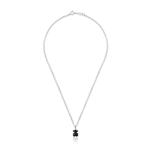 Collar corto de plata y motivo oso en ónix Icon Color