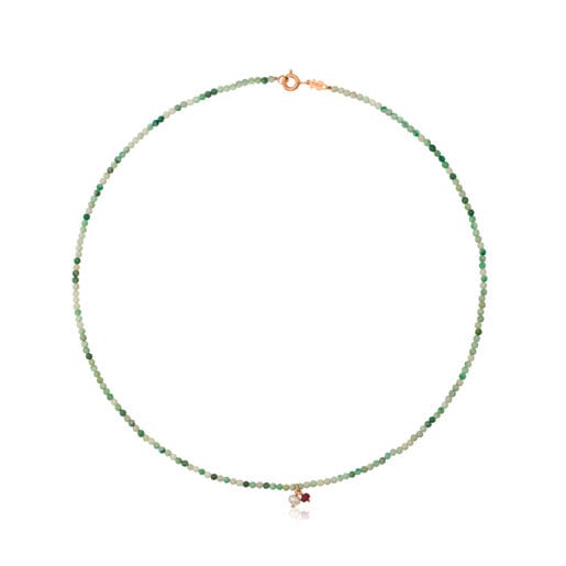 Collar Camille con baño de oro rosa 18 kt sobre plata y Roca verde con rubí y perla