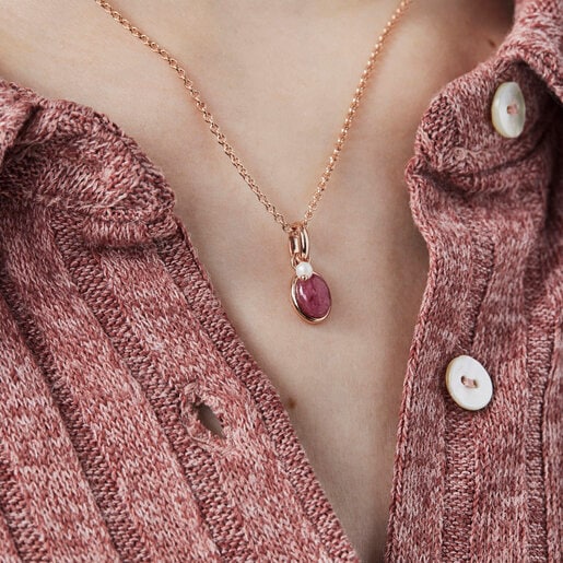 Rose Vermeil Silver Tiny Pendant with Rodochrosite and Pearl | TOUS