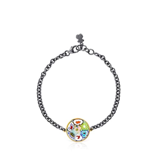 Minifiore disc Bracelet in Silver Vermeil, Dark Silver and Murano Glass