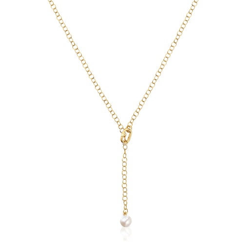 Hold Oval short gold Necklace with cultured pearl