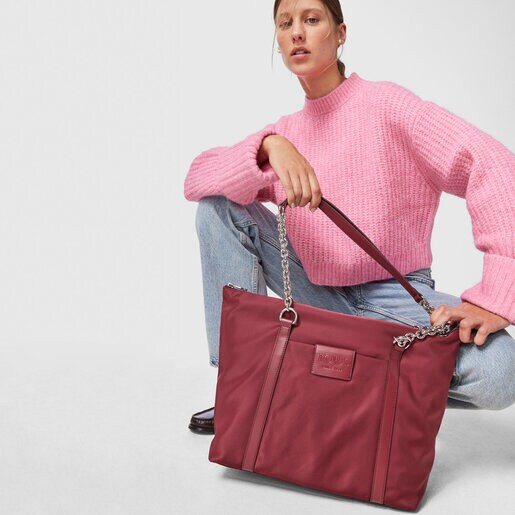 バーガンディのラージトートバッグ Empire Soft Chain