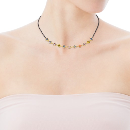 Minifiore Necklace in Silver Vermeil, Dark Silver and Murano Glass