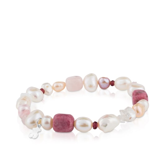 Silver TOUS Pearls Bracelet with Pearls, Garnets and Rhodonites