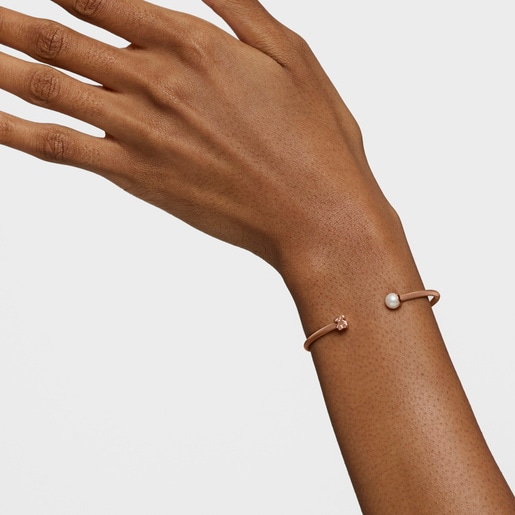 Steel and Rose Vermeil Silver TOUS Icon Mesh Bracelet with 6,5mm Pearl