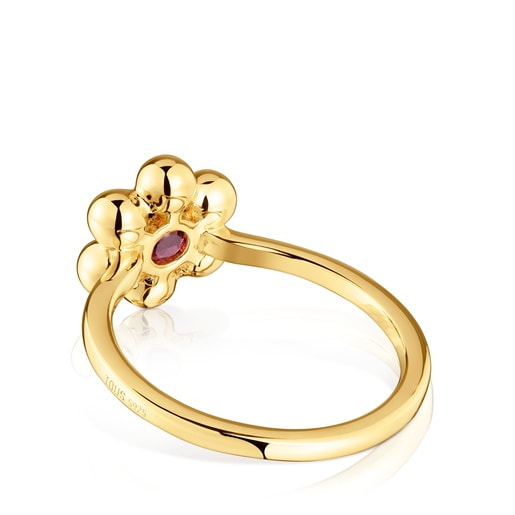 Anillo pequeño flor con baño de oro 18 kt sobre plata y rodolita Sugar Party