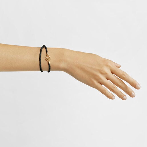 TOUS MANIFESTO Elastic necklace/bracelet with 18 kt gold plating over silver and black cord