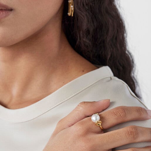 Золотое кольцо Oceaan с ракушками и жемчугом