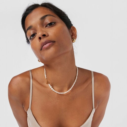 Cultured pearl Lure Necklace with silver vermeil