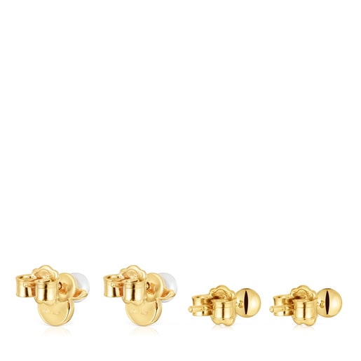 Pack de aretes con baño de oro 18 kt sobre plata motivo pato y perlas cultivadas Virtual Garden