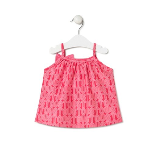 Girls spaghetti strap dress in Line coral