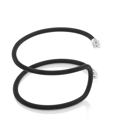 Platinum, black steel and lab-grown diamonds double Bangle TOUS Mesh LGD