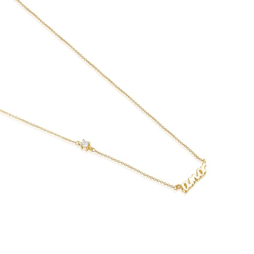 Gold Crossword Love Necklace with diamonds | TOUS