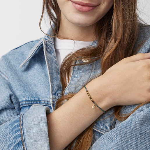 سوار نجمة من فيرميل الفضة TOUS Good Vibes بحبل أخضر