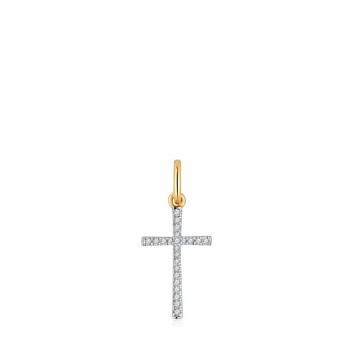 Wisiorek ze złota i diamentów w kształcie krzyża Basics