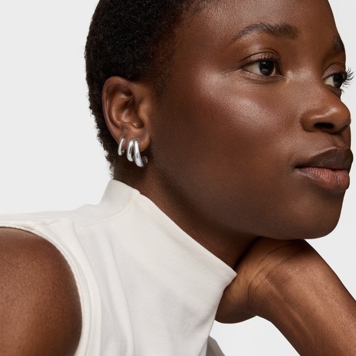 أقراط طوقية مزدوجة من الفضة من التشكيلة Line