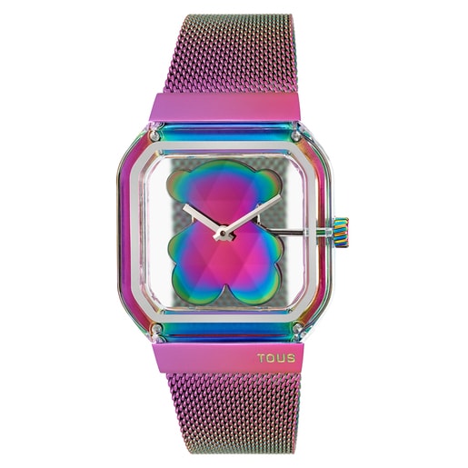 Analog watch with iridescent steel bracelet D-Bear Party