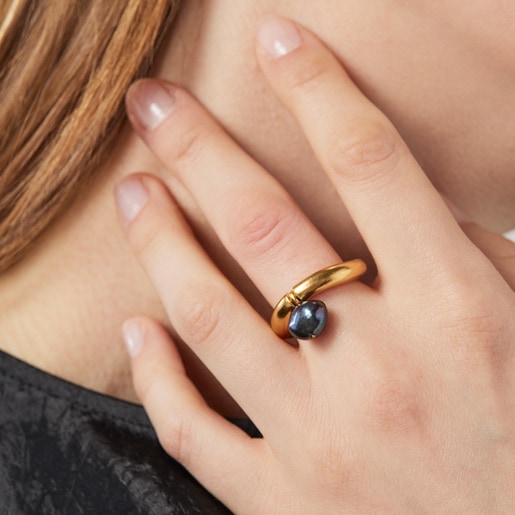 Silver vermeil Hav Ring with gray pearl