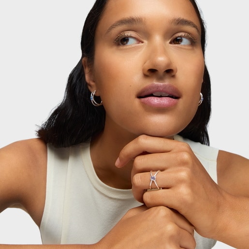 טבעת Icon Color LGG קטנה מכסף בשילוב אבן ספינל מעבדה כחולה