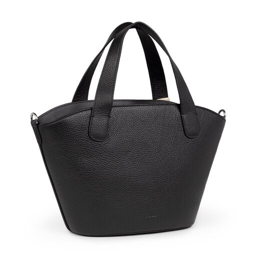 Μικρή μαύρη Δερμάτινη Τσάντα για Ψώνια Leissa