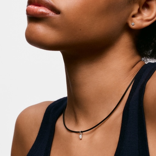 Platinum, black steel and lab-grown diamonds Necklace TOUS Mesh LGD