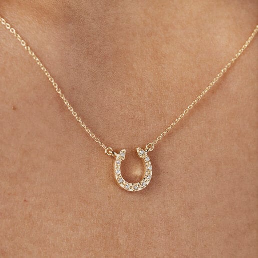 Gold TOUS Good Vibes horseshoe Necklace with Diamonds