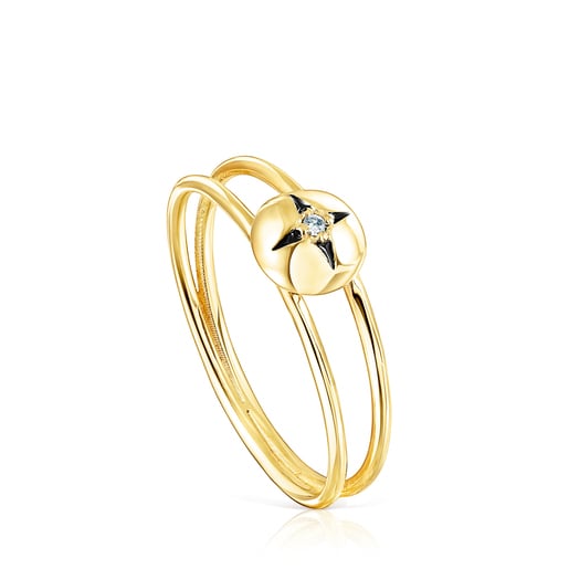 Gold Magic Nature star Ring with diamonds