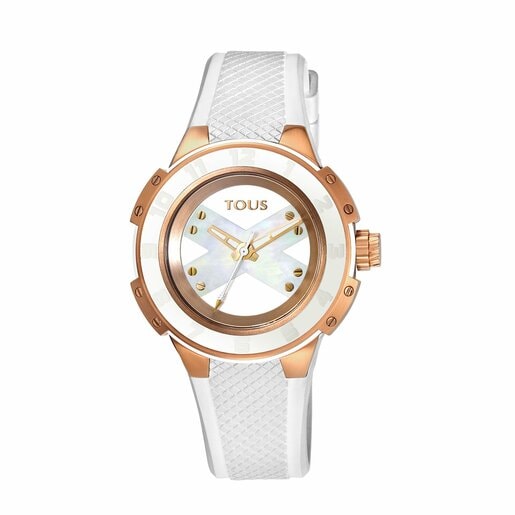 Montre Xtous Lady bi-couleur en Acier/IP rosé et blanc avec bracelet en Silicone blanc