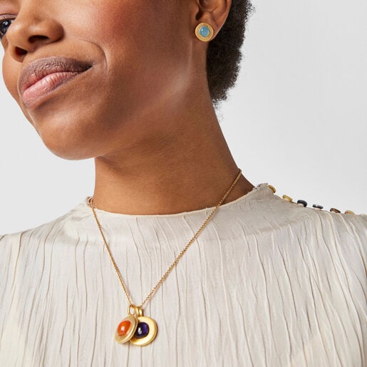 Aretes con baño de oro 18 kt sobre plata y calcedonia Nattfall