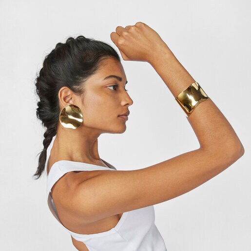 עגילים גדולים עגולים בורמייל צהוב על כסף