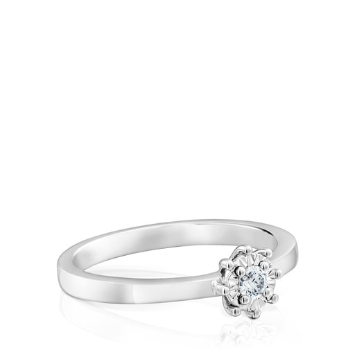 White gold TOUS Les Classiques Ring with small Diamond rosette. 0,10ct